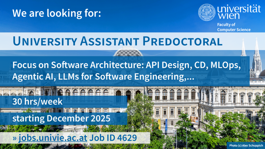 in the background an imperial style building; in the foreground text with a summary of the open position